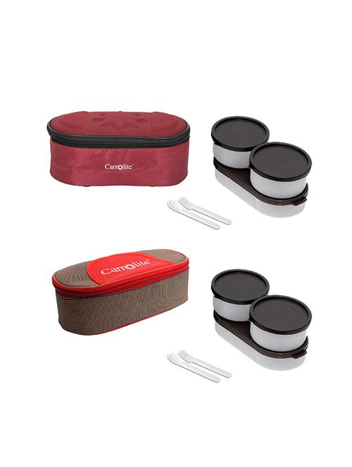 combo browny maroon +solace red-brown black dabbi lunchbox plastic - 15861869 - Very Small Image - 1