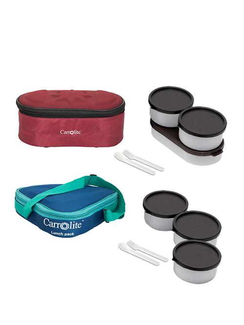 combo browny maroon +triangle blue black dabbi lunchbox plastic - 15861870 - Very Small Image - 1