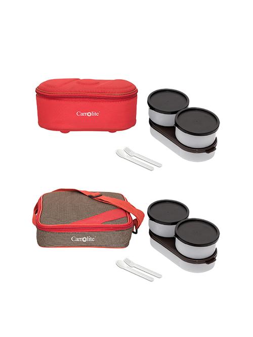 combo browny red +metro red-brown lunchbox black dabbi plastic - 15861875 - Very Small Image - 1