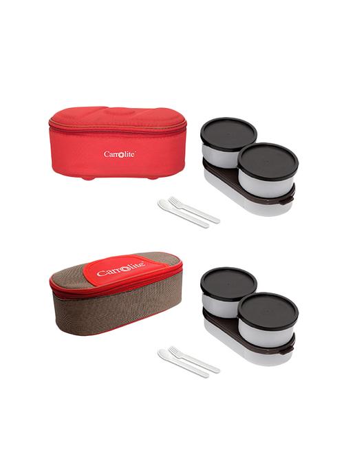 combo browny red +solace red-brown lunchbox black dabbi plastic - 15861876 - Very Small Image - 1