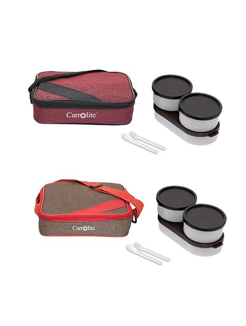 combo metro maroon + metro red-brown black dabbi lunchbox plastic - 15861878 - Very Small Image - 1