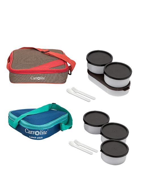 combo metro red-brown + triangle blue black dabbi lunchbox plastic - 15861885 - Very Small Image - 1