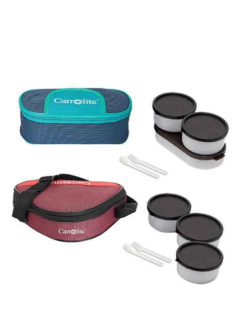combo solace blue and green + triangle maroon black dabbi lunchbox plastic - 15861888 - Very Small Image - 1