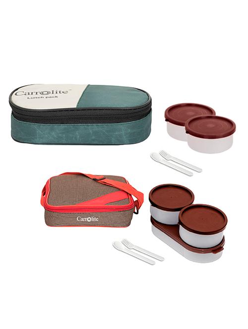 combo 2 in 1 mehndi + metro red -brown with brown dabbi plastic lunchbox - 15861898 - Very Small Image - 1