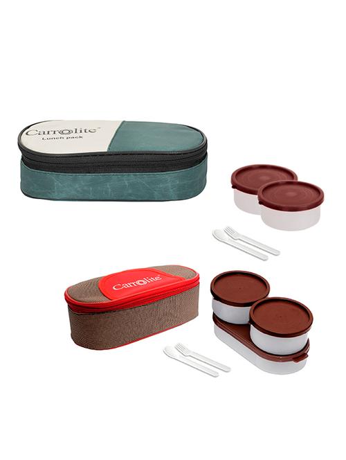 combo 2 in 1 mehndi + solace red-brown with brown dabbi plastic lunchbox - 15861901 - Very Small Image - 1