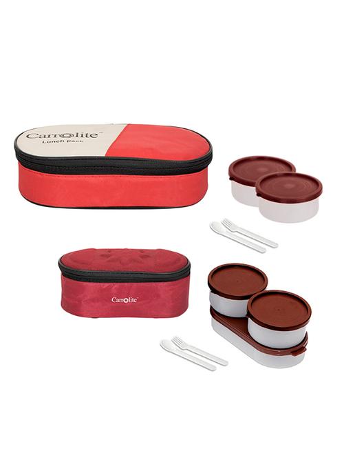 combo 2 in 1 red + browny maroon brown dabbi plastic lunchbox - 15861902 - Very Small Image - 1