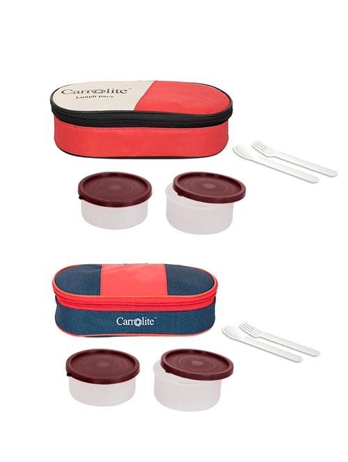 combo 2 in 1 red + royal red-blue brown dabbi plastic lunchbox - 15861905 - Very Small Image - 1