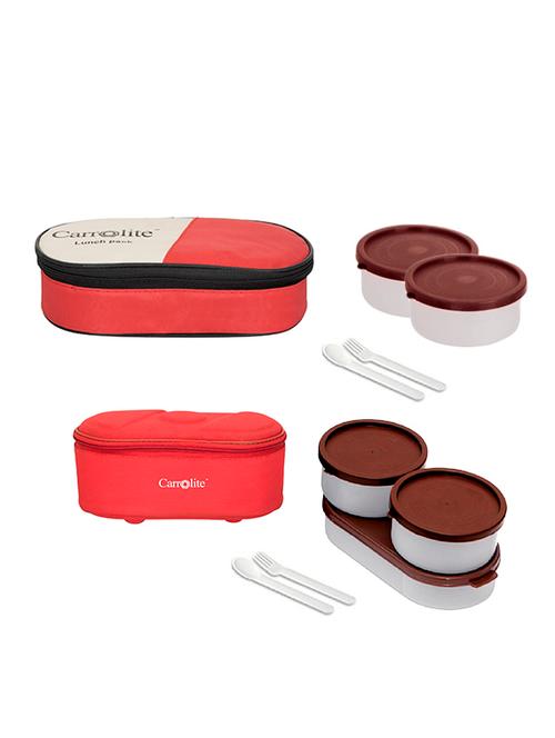 combo 2 in 1 red +browny red brown dabbi plastic lunchbox - 15861909 - Very Small Image - 1