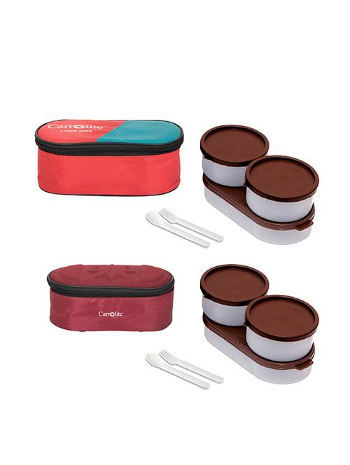combo 3 in 1 red + browny maroon brown dabbi plastic lunchbox - 15861910 - Very Small Image - 1