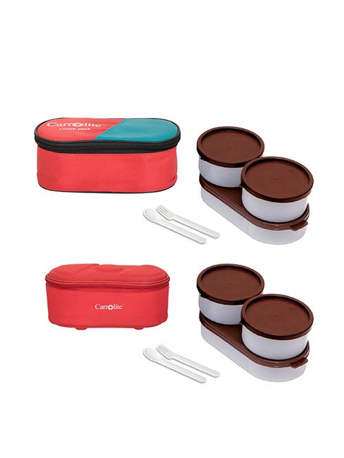 combo 3 in 1 red + browny red brown dabbi plastic lunchbox - 15861911 - Very Small Image - 1