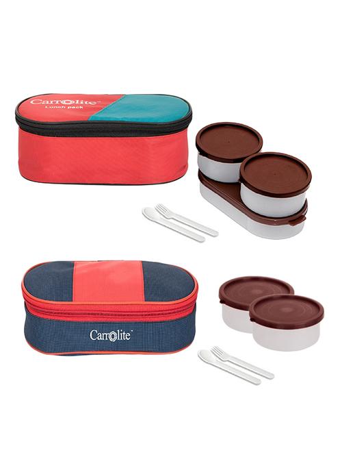 combo 3 in 1 red + royal red-blue brown dabbi plastic lunchbox - 15861914 - Very Small Image - 1