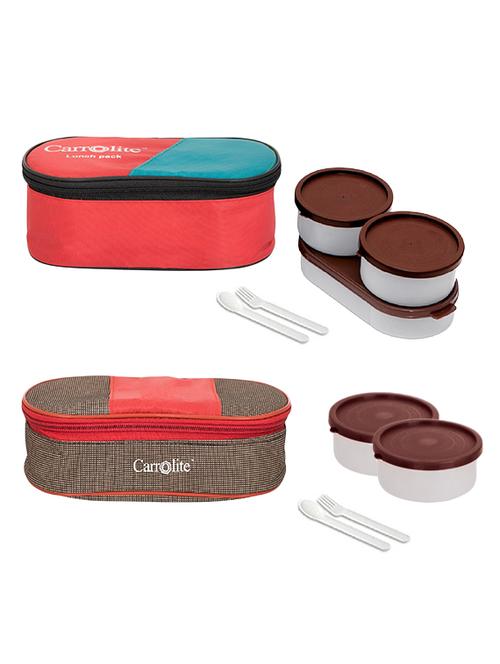 combo 3 in 1 red + royal red-brown with brown dabbi plastic lunchbox - 15861915 - Very Small Image - 1