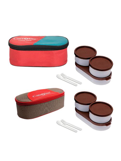 combo 3 in 1 red + solace red-brown with brown dabbi plastic lunchbox - 15861916 - Very Small Image - 1