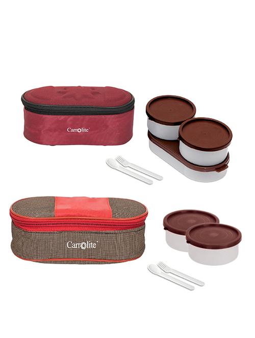 combo browny maroon + royal red-brown with brown dabbi plastic lunchbox - 15861920 - Very Small Image - 1