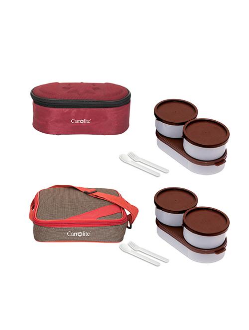 combo browny maroon +metro red-brown with brown dabbi plastic lunchbox - 15861922 - Very Small Image - 1