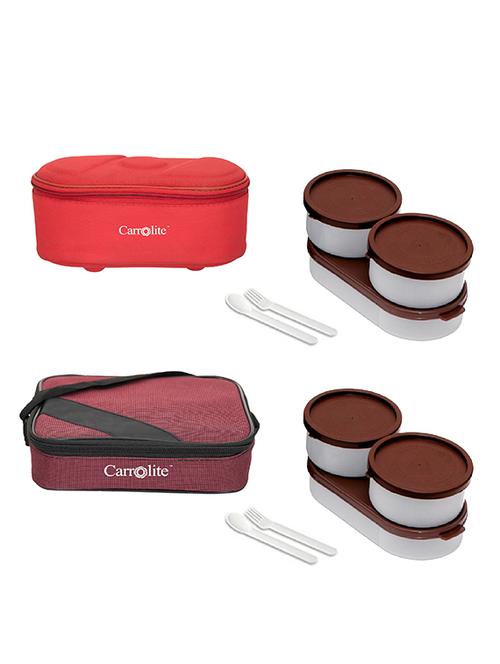 combo browny red + metro maroon brown dabbi plastic lunchbox - 15861923 - Very Small Image - 1
