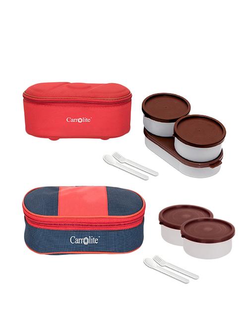 combo browny red + royal red-blue brown dabbi plastic lunchbox - 15861925 - Very Small Image - 1