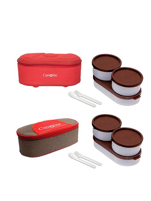 combo browny red + solace red-brown with brown dabbi plastic lunchbox - 15861927 - Very Small Image - 1