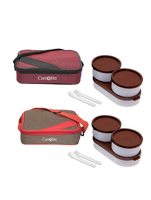 combo metro maroon + metro red-brown with brown dabbi plastic lunchbox - 15861928 - Very Small Image - 1