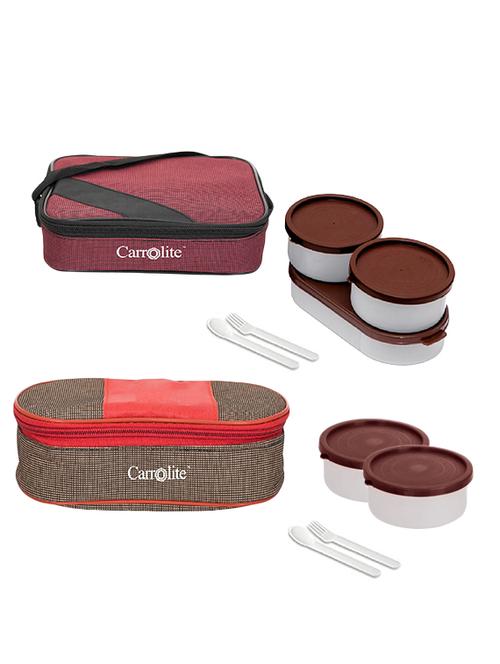 combo metro maroon + royal red-brown with brown dabbi plastic lunchbox - 15861930 - Very Small Image - 1