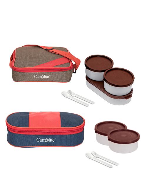 combo metro red + brown + royal red-blue brown dabbi plastic lunchbox - 15861932 - Very Small Image - 1