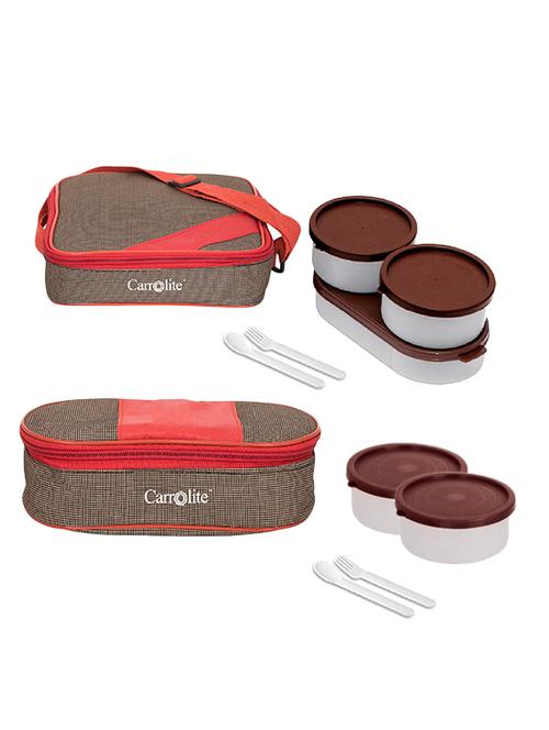 combo metro red + brown + royal red-brown with brown dabbi plastic lunchbox - 15861933 - Very Small Image - 1
