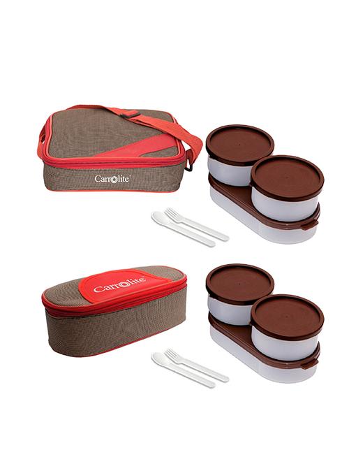 combo metro red + brown +solace red brown with brown dabbi plastic lunchbox - 15861934 - Very Small Image - 1