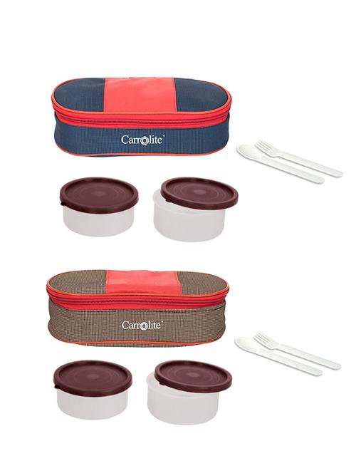 combo royal blue + red + royal red-brown with brown dabbi plastic lunchbox - 15861935 - Very Small Image - 1