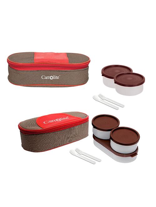 combo royal red + brown + solace red - brown with brown dabbi plastic lunchbox - 15861936 - Very Small Image - 1