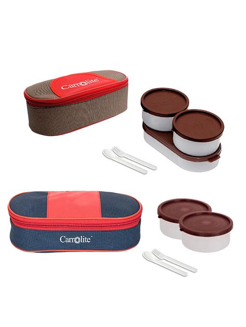 combo solace red and brown + royal red-blue with brown dabbi plastic lunchbox - 15861937 - Very Small Image - 1