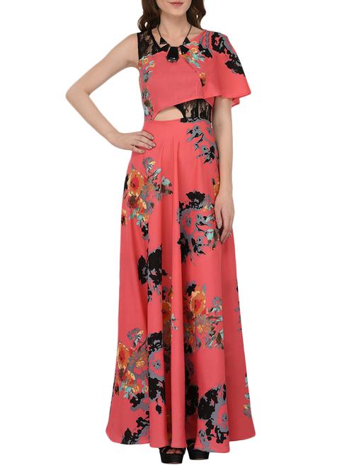 cutout detail laced panel flared dress - 15862115 - Very Small Image - 1
