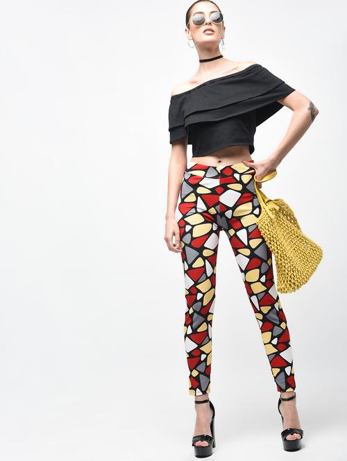 high rise geometric print jegging - 15863104 - Very Small Image - 1