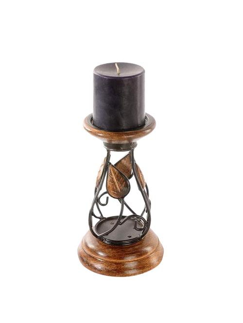 desi karigar wood carved wooden candle stand leaf design - 15863323 - Very Small Image - 1