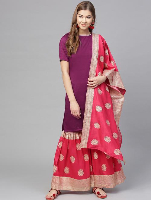 foil printed kurta sharara with dupatta set - 15863377 - Very Small Image - 1