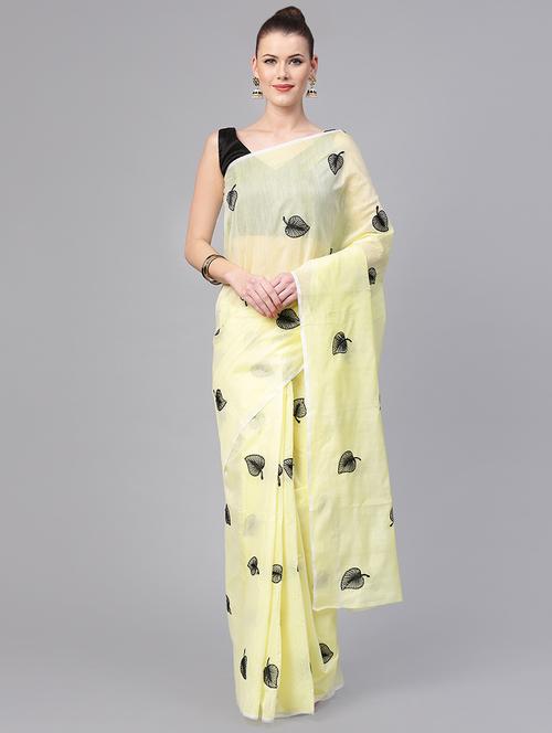 conversational embroidered yellow saree with blouse - 15863618 - Very Small Image - 1