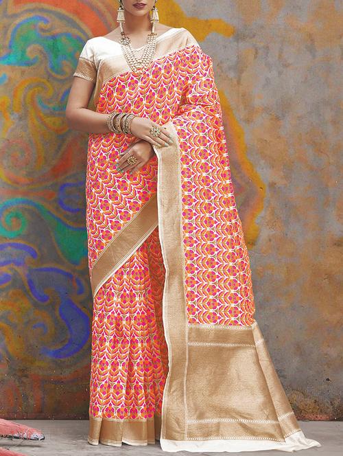 floral zari motif banarasi saree with blouse - 15863644 - Very Small Image - 1