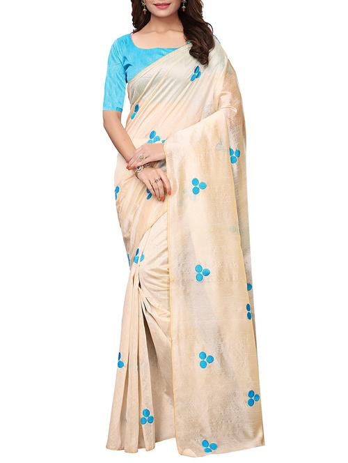 ivory polka dots embroidered saree with blouse - 15863650 - Very Small Image - 1