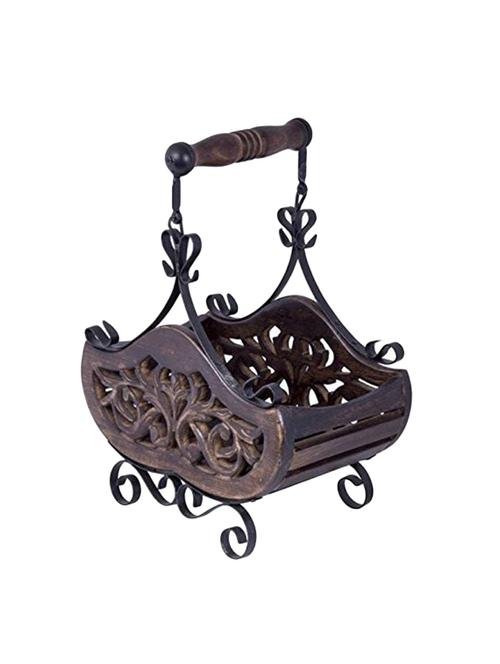 desi karigar wooden & iron table decor magazine holder/rack size (lxbxh-28x20x30) cm - 15864284 - Very Small Image - 1