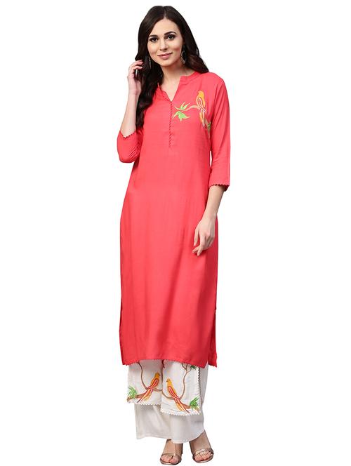 embroidered kurta with layered palazzo set - 15864747 - Very Small Image - 1