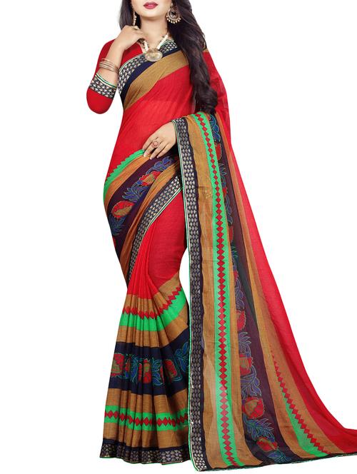 lace border floral printed saree with blouse - 15864895 - Very Small Image - 1