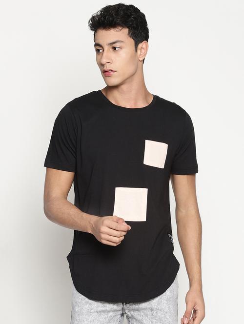 solid black patch work t-shirt - 15865137 - Very Small Image - 1