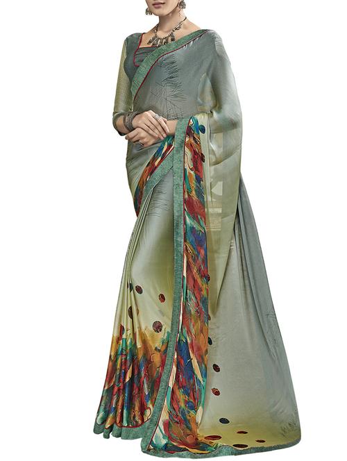 polka dots green printed saree with blouse - 15865205 - Very Small Image - 1