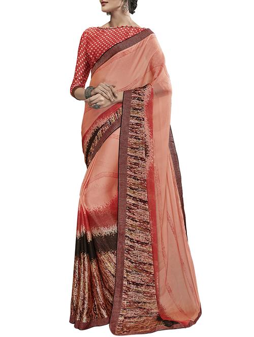 orange abstract printed saree with blouse - 15865208 - Very Small Image - 1