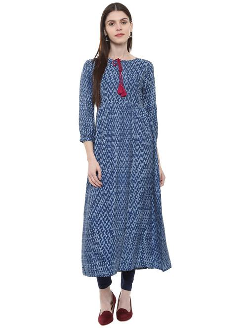 flared printed kurta with tassels - 15866115 - Very Small Image - 1
