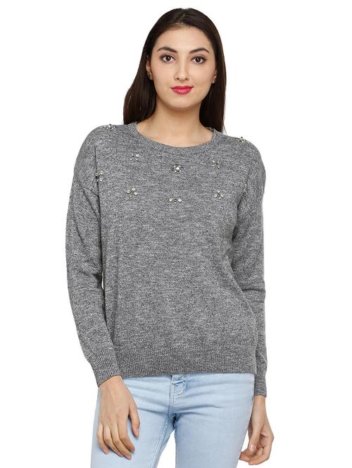 embellished drop shoulder sleeved pullover - 15866157 - Very Small Image - 1