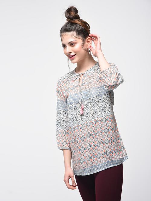 tassel tie-up pin tucked tunic - 15866275 - Very Small Image - 1