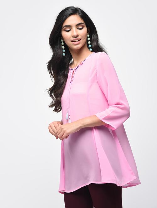 embellished tie up neck tunic - 15866276 - Very Small Image - 1