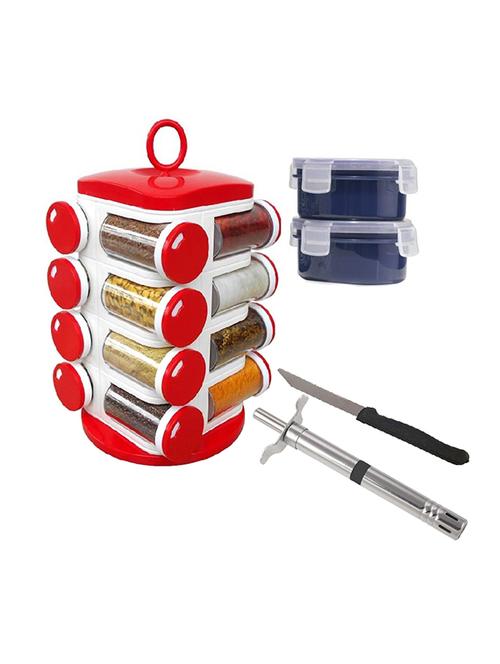 combo of 16 jar masala jar spice rack + 2 pcs fresh and lock food container lunch box + gas lighter + vegetable knife - 15866516 - Very Small Image - 1