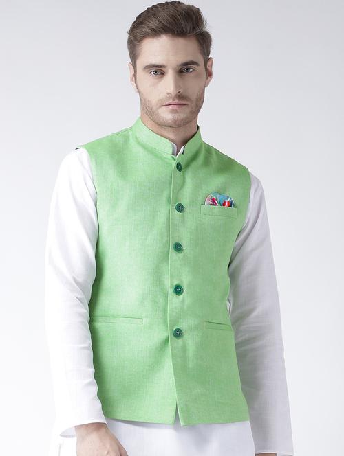 green cotton nehru jacket - 15867796 - Very Small Image - 1