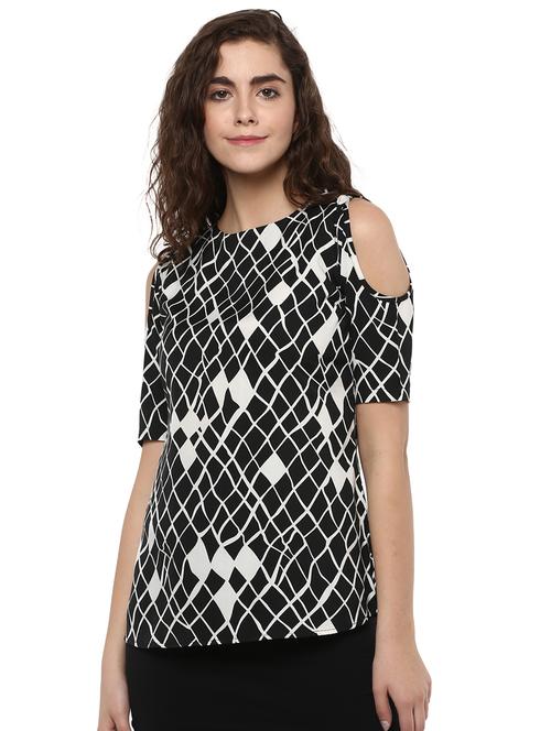 cold shoulder checkered top - 15867996 - Very Small Image - 1